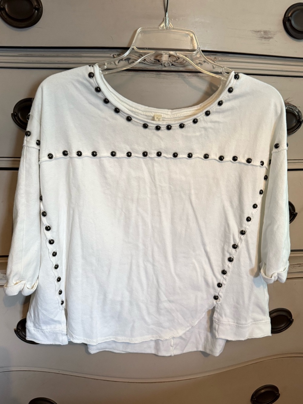 Free People Cotton Grommet Embellished Shirt Sleeve Tee Shirt XS